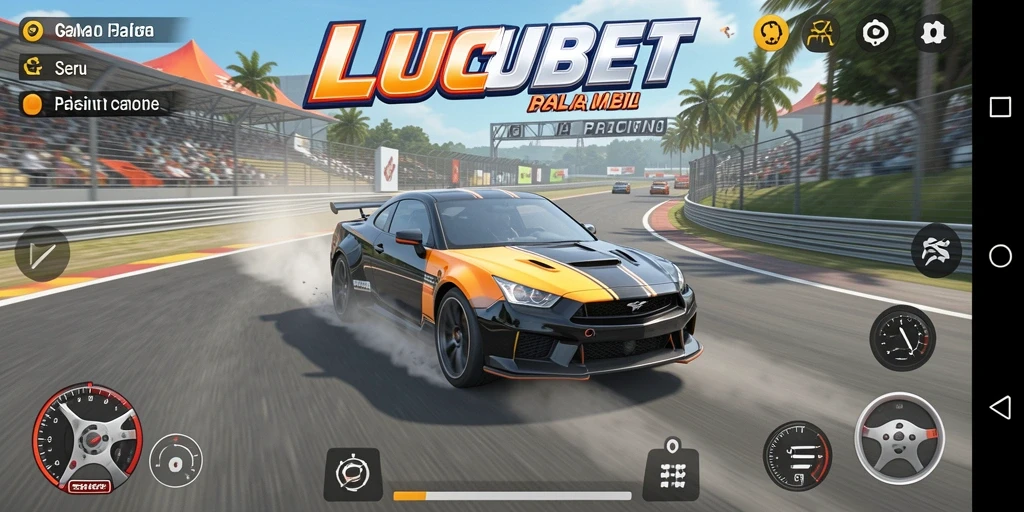 Tampilan screenshot LUCUBET menampilkan aksi balapan mobil yang seru.