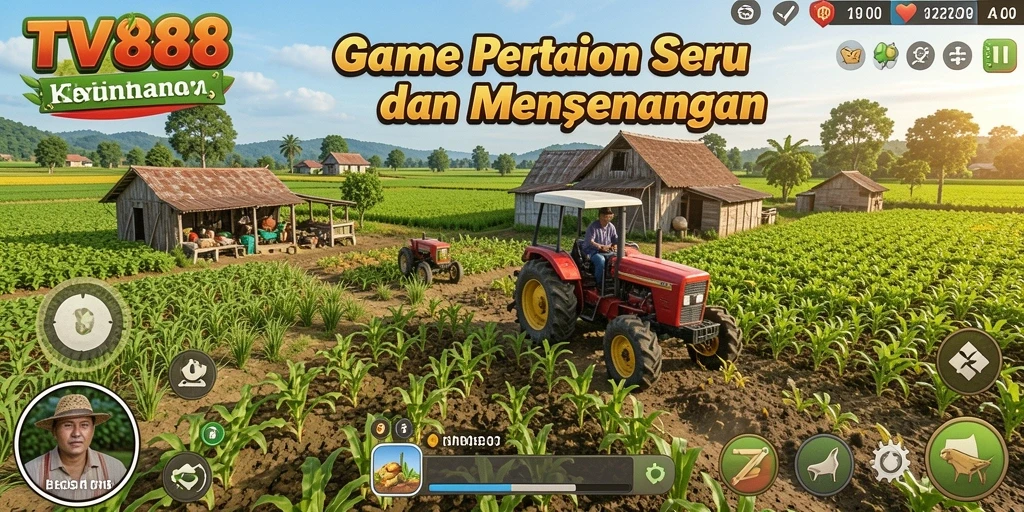 Tangkapan layar gameplay TV888 menampilkan aktivitas bertani yang seru.